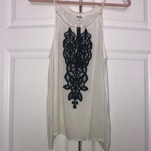 BB Dakota White Tank with Black Lace Detail